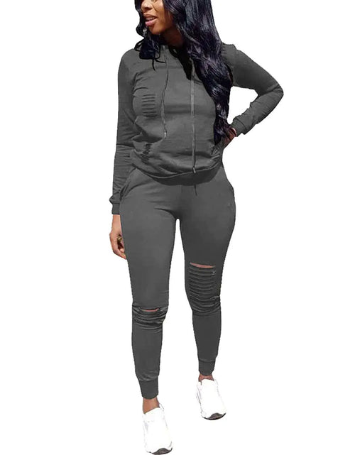 Load image into Gallery viewer, Nimsruc Womens Two Piece Outfits Casual Long Sleeve Sweatsuit Tracksuit Pant Sets Dark Gray L
