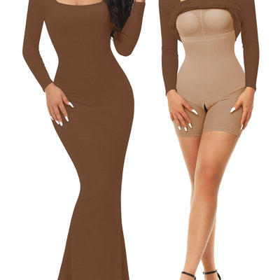Vestido moldeador Fengbay para mujer Vestido bodycon con faja incorporada Vestido moldeador con cuello cuadrado Vestido largo de salón