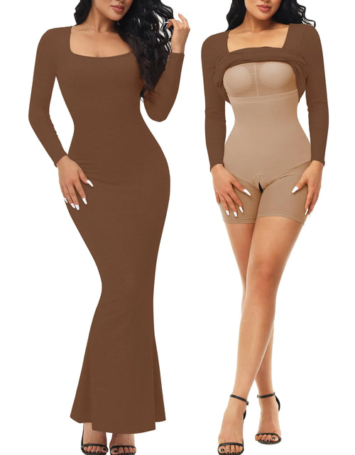 Cargar imagen en el visor de la galería, Vestido moldeador Fengbay para mujer Vestido bodycon con faja incorporada Vestido moldeador con cuello cuadrado Vestido largo de salón
