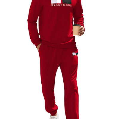 Babioboa Mens Lounge Sweatsuits Sets 2 Piece Crew Neck Beast Mode Shirt and Matching Sweatpants(RedXXL)