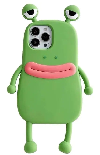 Fundas feas para iPhone 14 Pro, divertida funda para iPhone 14 Pro, funda de teléfono con rana 3D con pie, fundas de teléfono verdes extrañas, teléfono feo con ojos 3D de silicona linda para iPhone 14 Pro