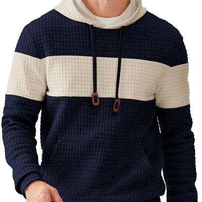Dokotoo Men Mens Casual Hoodies Knitted Sweatshirt Drawstring Long Sleeve Color Block Loose Fit Pullovers with Pockets Gym Athletic Hooded Sweaters Navy Blue X-Large