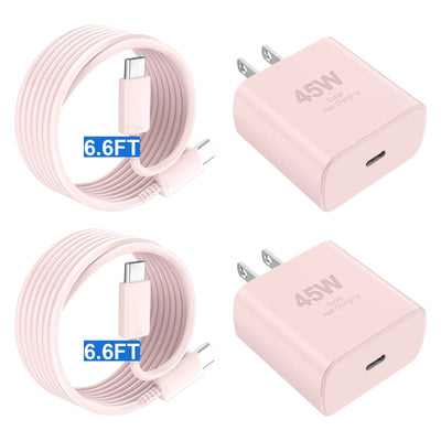 Cargador de carga rápida 45W para iPhone 16 Pro Max, bloque de cargador súper rápido USB C y cable de carga tipo C de 2 metros para iPhone 16/16 Pro/16 Pro Max/16 Plus/15/15 Pro Max, Samsung Galaxy, rosa