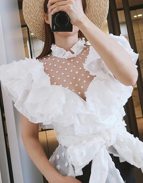 Cargar imagen en el visor de la galería, Camisa y camiseta estilo princesa con volantes de encaje y lazo
