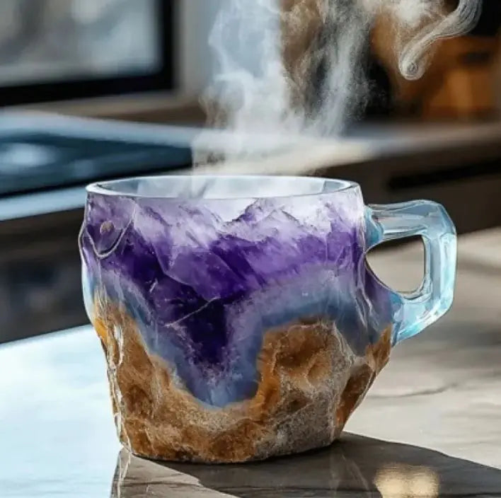 Tasses à café en résine 400 ml avec poignées en forme de cristal minéral, élégantes tasses imitation cristal minéral pour la maison, le bureau, cadeau de Noël, gadgets de cuisine