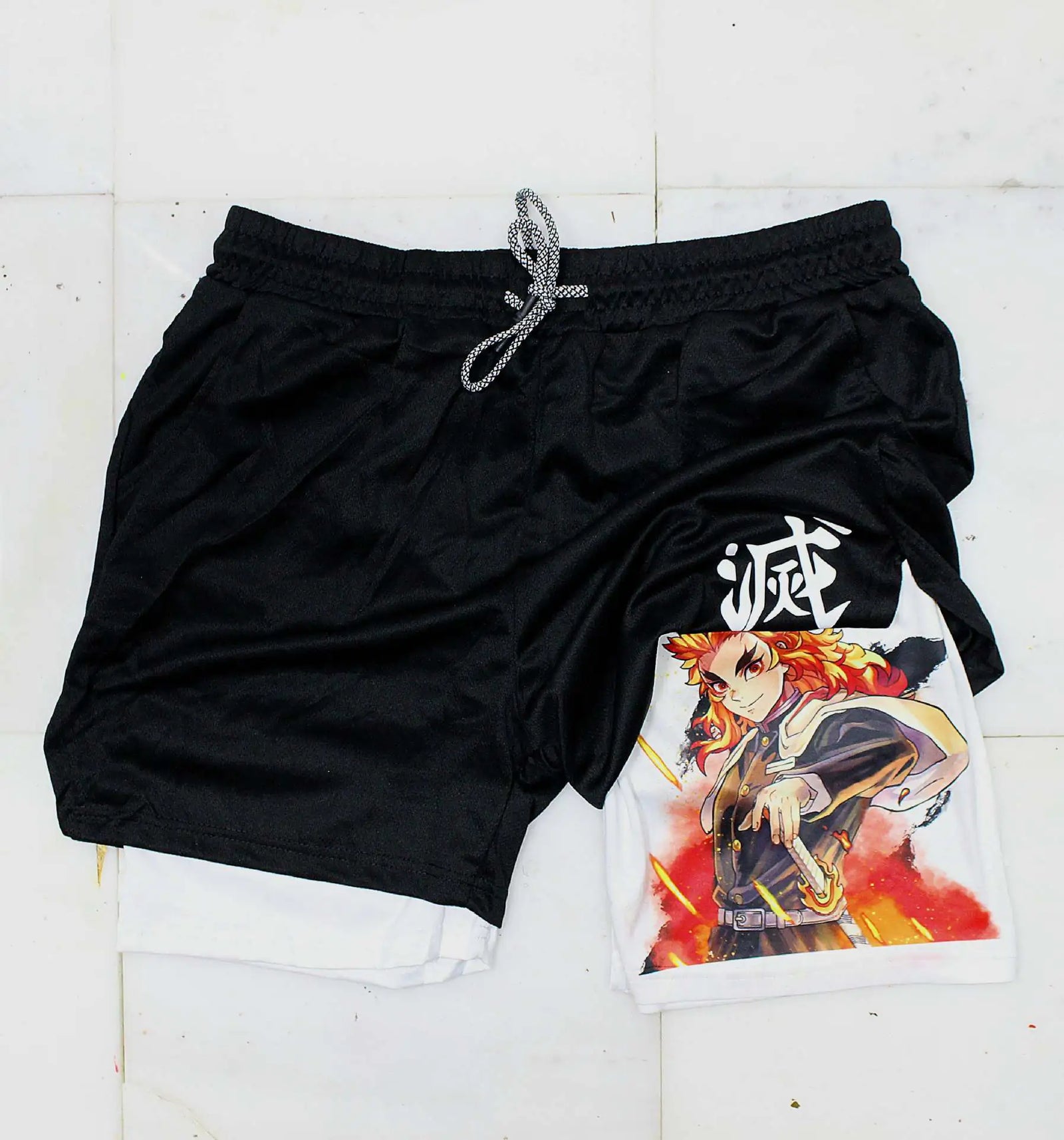 2023 Summer Men's Double Layer Anime Print Shorts