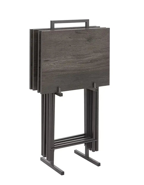 Charger l'image dans la visionneuse de galerie, Ensemble de 5 Tables d'appoint Pliantes pour Télévision, Table Basse Pliable, Table de Chevet, Table à Grignoter, Gain de Place, Gris
