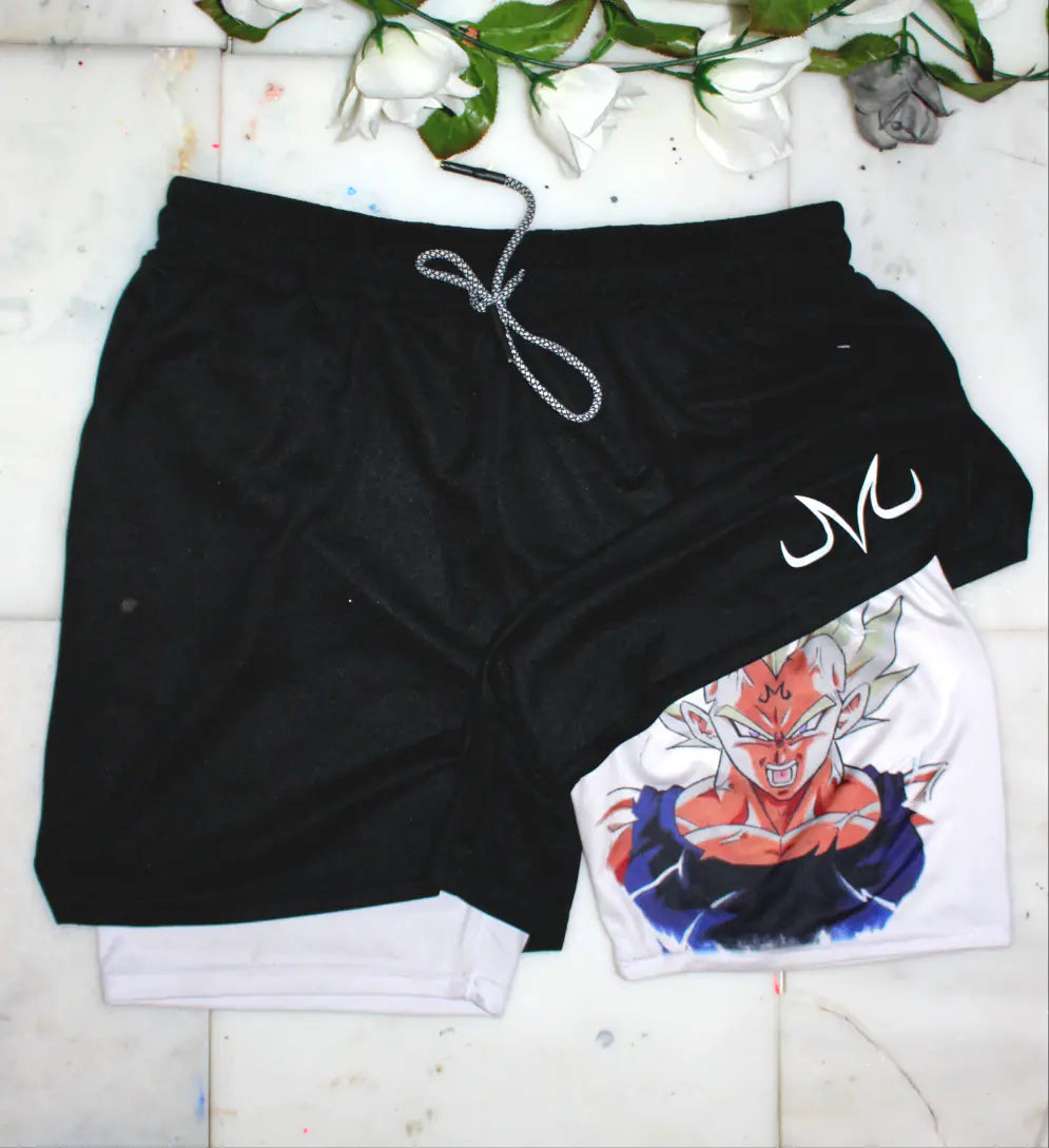 2023 Summer Men's Double Layer Anime Print Shorts