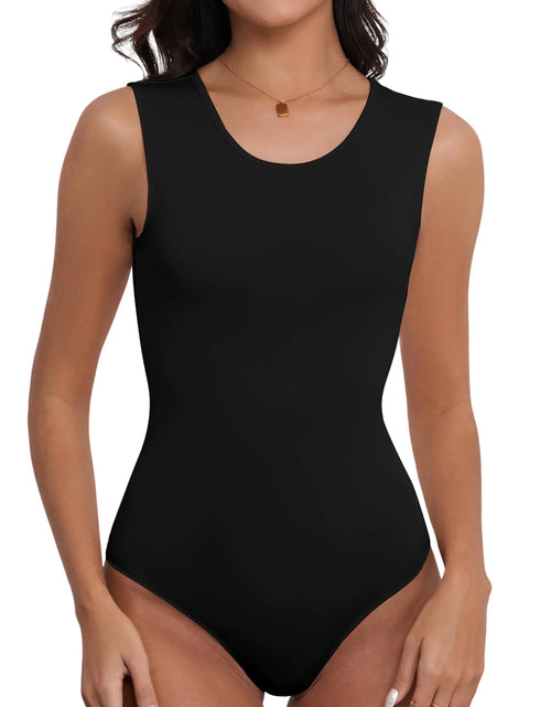 Charger l'image dans la visionneuse de galerie, DSPSAM Body débardeur mignon pour femme – Body sexy à col rond sans manches pour femme – Vêtement de fête une pièce (noir, grande taille)
