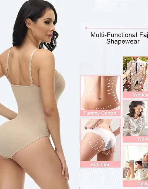 Load image into Gallery viewer, Super Sale V Neck Spaghetti Strap Bodysuit Compression Body Suits Open Crotch Shapewear Slimming Body Shaper Smooth Out Bodysuit
