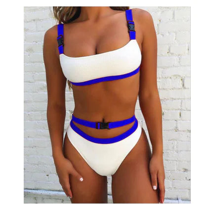 Solid Color Bikini Set with Buckle Swimwear