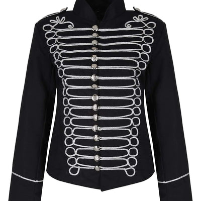 Ro Rox Women’s Napoleon Military Drummer Parade Jacket Steampunk Military Jacket Black & Silver L