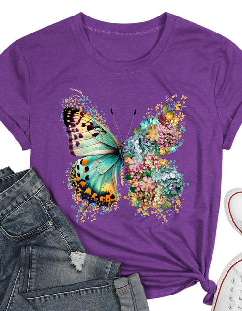 Load image into Gallery viewer, Butterfly Shirts for Women Vintage Floral Tee Shirt Butterfly Graphic Tops Womens Vacation T-Shirt Nature Lover Tee
