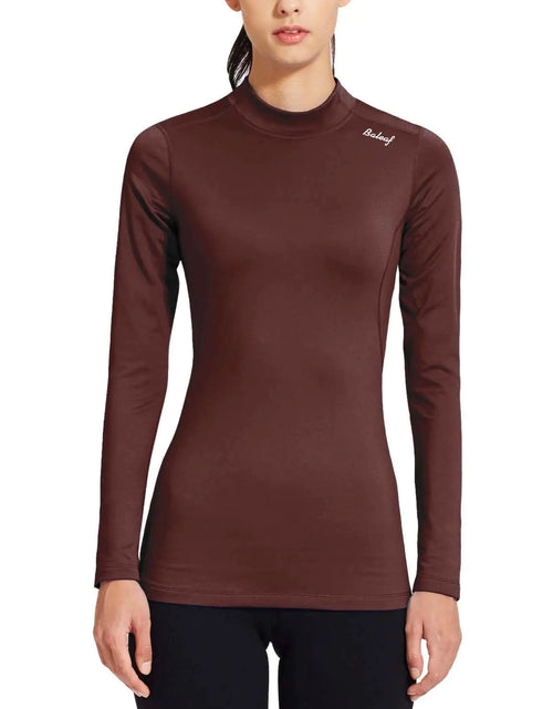 Load image into Gallery viewer, BALEAF Thermal Long Sleeve Tops for Women Workout Shirts Running Gear Clothes Underwear Fleece Lined Undershirts Basic Fitted Cold Weather Maroon L
