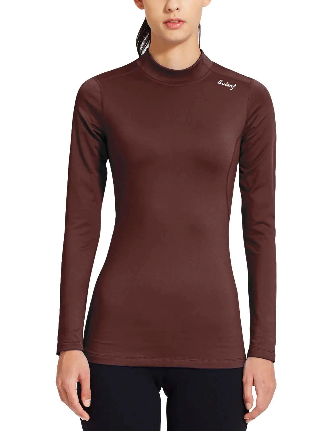 BALEAF Thermal Long Sleeve Tops for Women Workout Shirts Running Gear Clothes Underwear Fleece Lined Undershirts Basic Fitted Cold Weather Maroon L