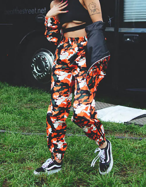 Load image into Gallery viewer, Casual Cuffed Pants, Camouflage Trousers, Drawstring Pants
