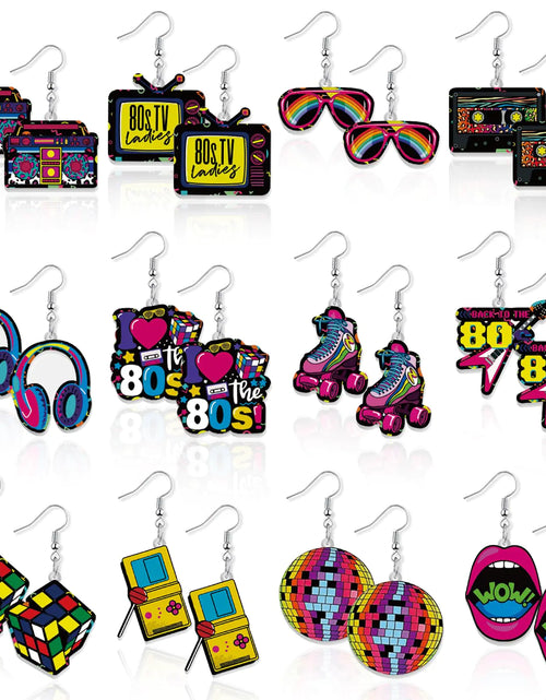 Load image into Gallery viewer, 12 Pairs 80s Retro Earrings 1980s Neon Earrings for Women 80s Costume Earrings Pendant Acrylic Drop Dangle Retro Jewelry Accessories for Women Ladies Gift (Style B)
