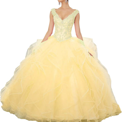 QXMYOO Long Prom Quinceanera DAMA Dresses Yellow Puffy Pageant Dresses for Girls