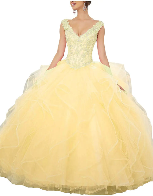Load image into Gallery viewer, QXMYOO Long Prom Quinceanera DAMA Dresses Yellow Puffy Pageant Dresses for Girls
