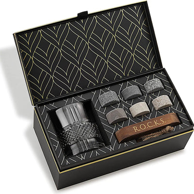 Le coffret du connaisseur - Pierres à whisky et verre en cristal de réserve