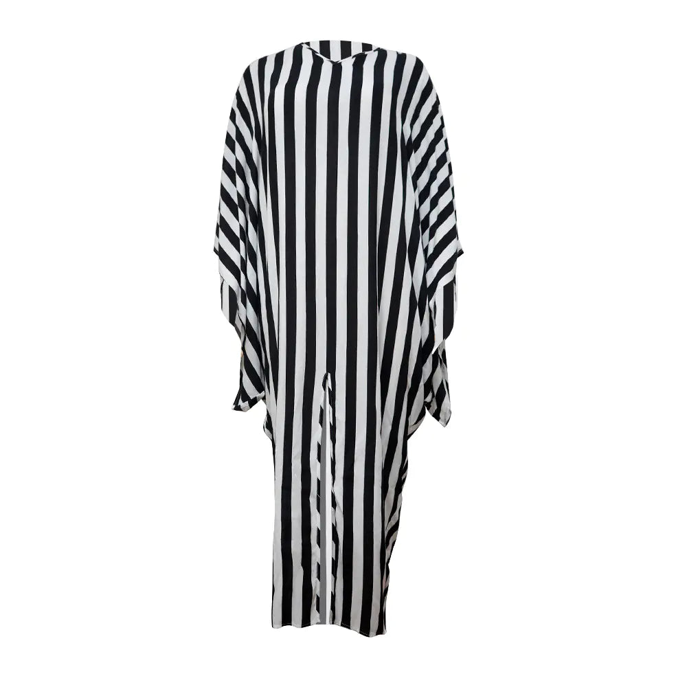 Elegant Plus Size Striped Party Dresses with Batwing Sleeves