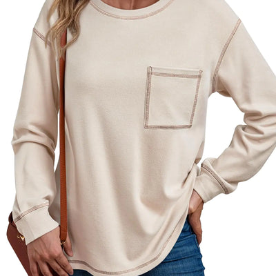 Trendy Queen Sudaderas de Cuello Redondo para Mujer, Camisetas de Manga Larga, Suéteres Ligeros, Blusas de Otoño, Conjuntos de Moda 2024 Albaricoque XXL