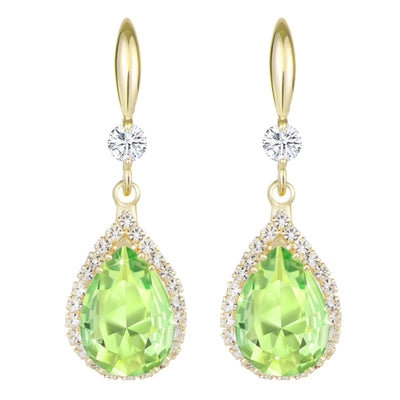 Pendientes colgantes Linawe verde lima y dorado para mujer, aretes modernos de imitación de diamantes y diamantes de imitación, aretes colgantes en forma de lágrima de circonia cúbica, peridoto, cristal, candelabro, joyería de disfraz de boda