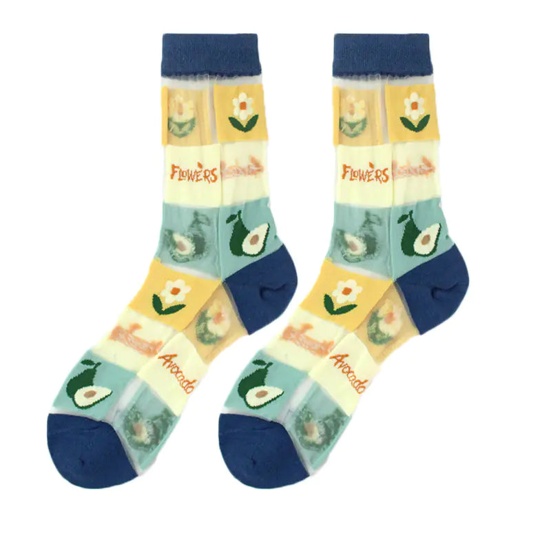 Fashionable Thin Mid Tube Flower Forest Glass Stockings