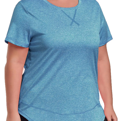 ForHailey Plus Size Workout Tops Plus Size Workout Clothes Athletic Short Sleeve T Shirts Gym Exercise Running Blue 3X-Large