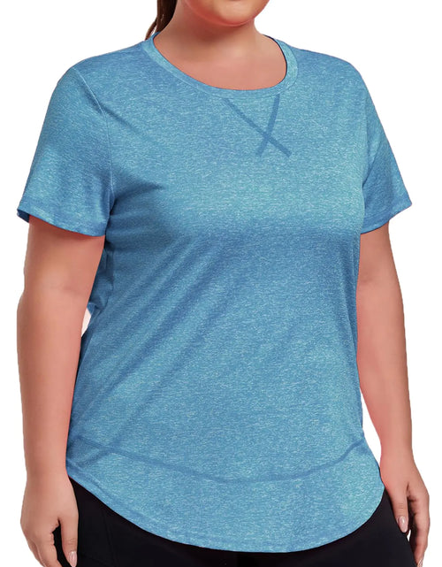 Load image into Gallery viewer, ForHailey Plus Size Workout Tops Plus Size Workout Clothes Athletic Short Sleeve T Shirts Gym Exercise Running Blue 3X-Large
