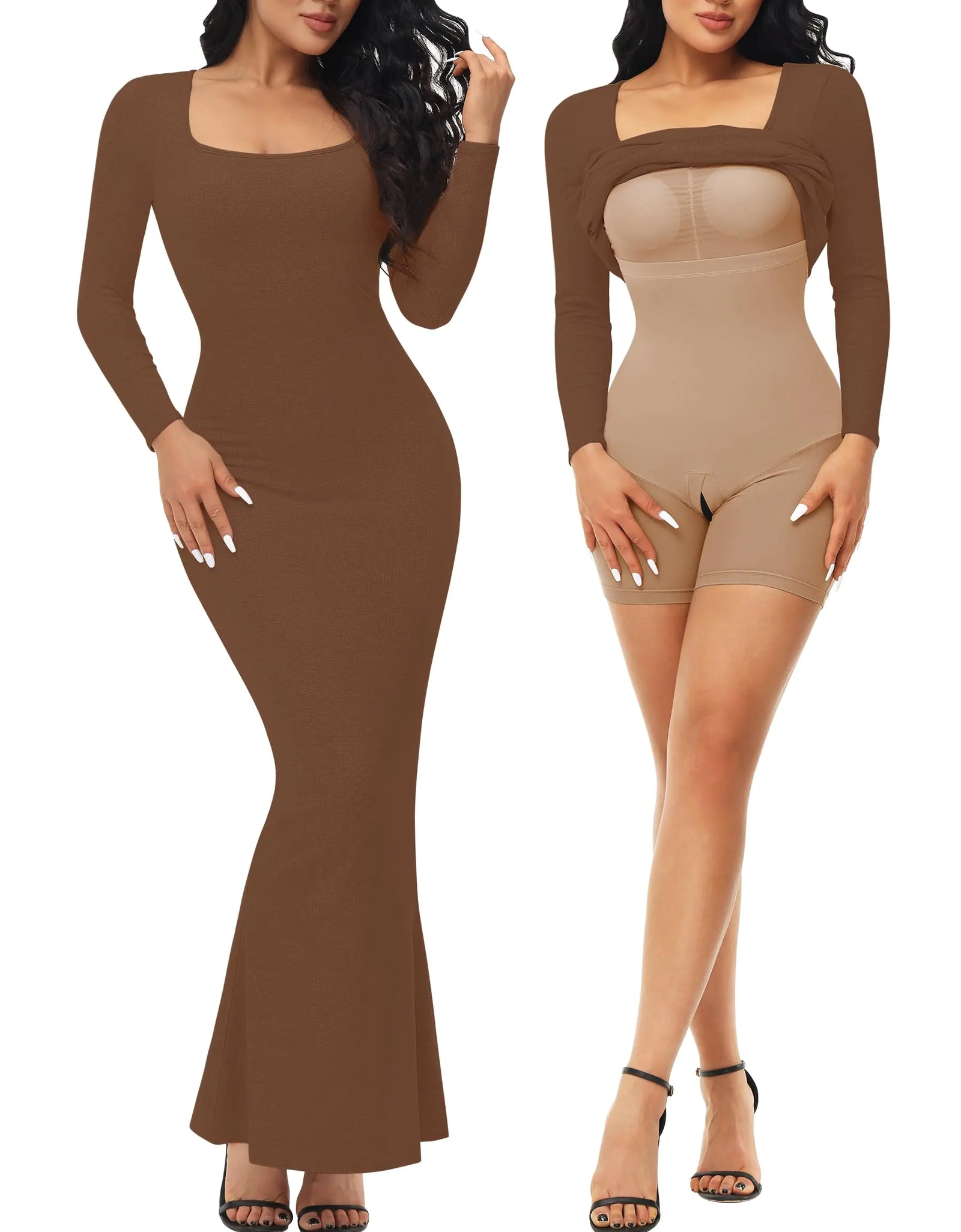 Vestido moldeador Fengbay para mujer Vestido bodycon con faja incorporada Vestido moldeador con cuello cuadrado Vestido largo de salón