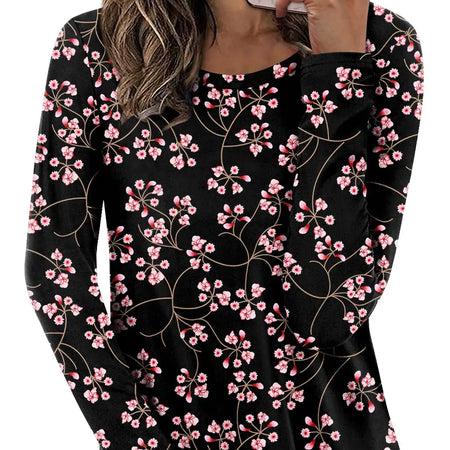 HOTGIFT Womans Casual Tunics Tops Long Sleeve Crewneck Shirts Loose Comfortable Blouse Gypsophila Medium