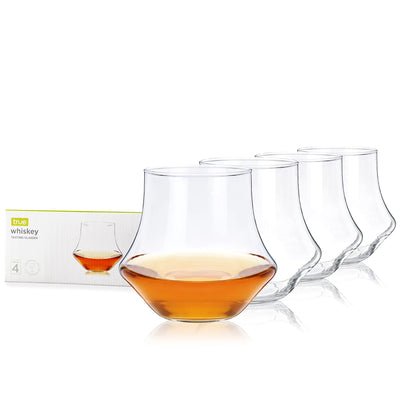 True Whiskey Glasses for Men and Women Top-notch Bourbon Scotch Whiskey Cups Set Bar Glassware Drinking Glasses Set of 4 12 oz