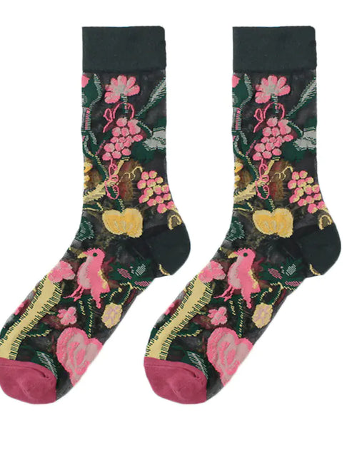 Load image into Gallery viewer, Fashionable Thin Mid Tube Flower Forest Glass Stockings

