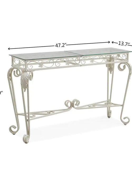Cargar imagen en el visor de la galería, Mesa consola moderna de 2 niveles de cristal templado, mesa de entrada, mesa de sofá con estantes de almacenamiento
