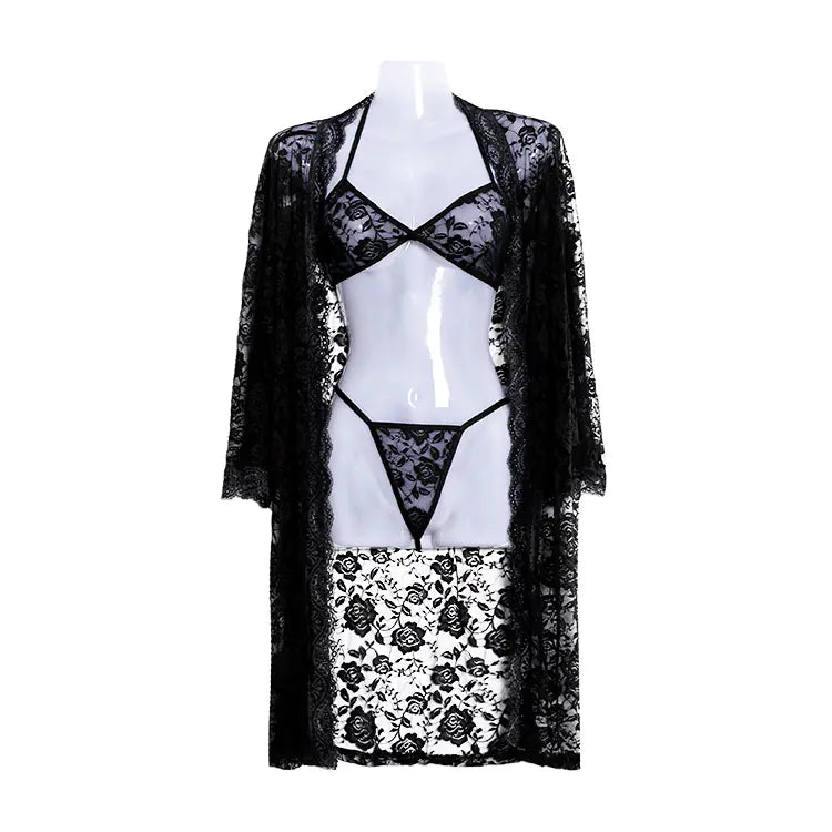 Ensemble 3 pièces de lingerie en dentelle grande taille