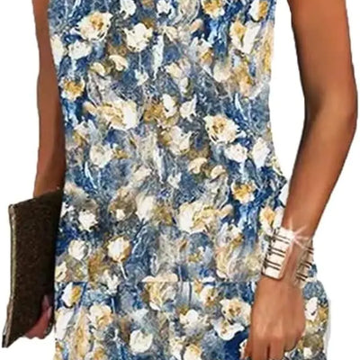 Kubsid Size S Blue Oil Painting Halter Dresses for Women 2025 Casual Floral Print Summer Dresses Hollow Out A-line Sundresses for Beach Vacation Holiday