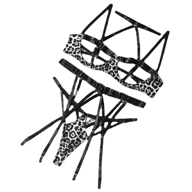 Fetish Lingerie Leopard Print Cutout Set with Stockings