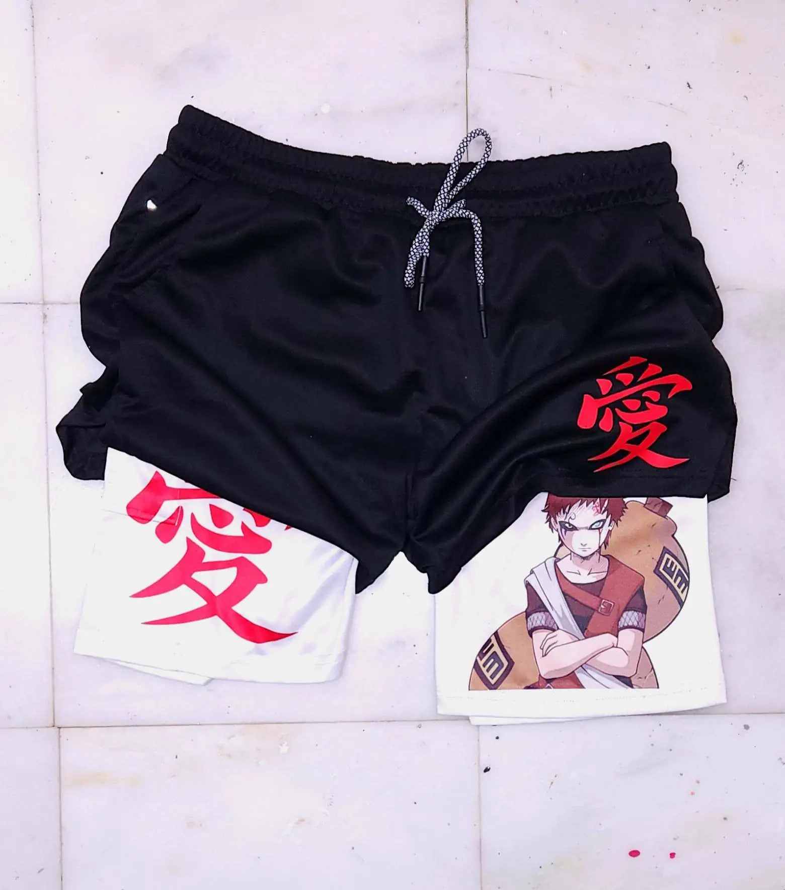 2023 Summer Men's Double Layer Anime Print Shorts