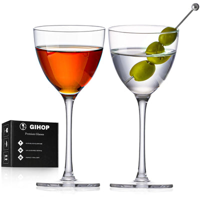 GIHOP Nick and Nora Cocktail Glasses 5.8Oz Hand Blown Martini Glasses Set of 2 100% Lead-Free Craystal Coupe Glassware Small Cocktail Glasses for Manhattan Cosmopolitan Espresso with Gift Box