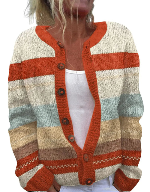 Load image into Gallery viewer, Open Front Cardigan for Women Cardigan Sweaters for Women Trendy 2024 Fall Winter Open Front Button Flower Sweaters Warm Cropped Sweater Outerwear (H-OrangeXX-Large)
