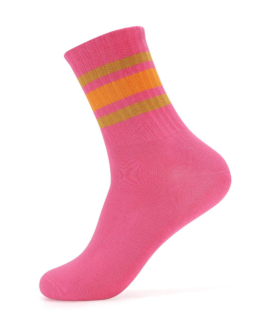 Cargar imagen en el visor de la galería, Forony Calcetines Hot Pink para Mujer, Calcetines Tubo para Mujer, Calcetines Crew de Algodón para Mujer, Calcetines Rayados Ligeros Anti-Olor
