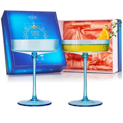 Vintage Art Deco Coupe Glasses Martini Champagne & Cocktail Ribbed Glass 7 oz | Set of 2 | Crystal Manhattan Cosmopolitan Sidecar Cocktail Glassware for Champagne  Ripple Glassware - Gift Box