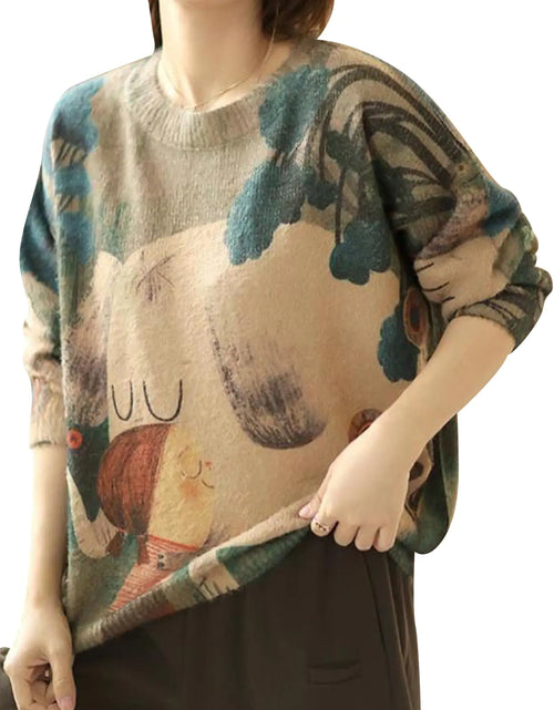 Load image into Gallery viewer, TBUS Womens Graphic Sweater Graphic Pullover Sweaters for Women Oversized Pullover for Women Plus Size Sweater (04S)
