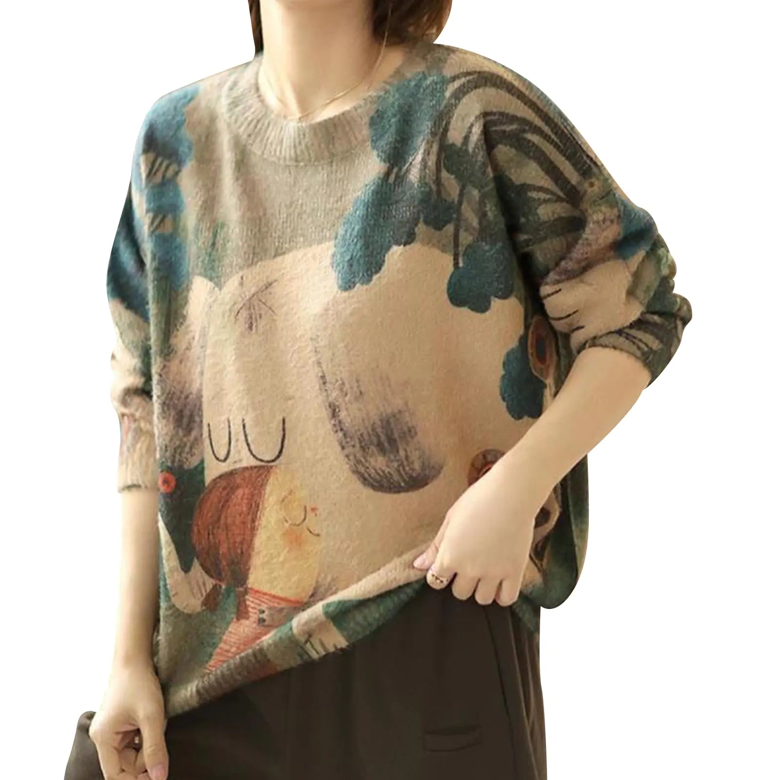 TBUS Womens Graphic Sweater Graphic Pullover Sweaters for Women Oversized Pullover for Women Plus Size Sweater (04S)