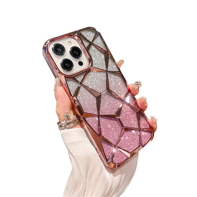 Fycyko Compatible con Funda para iPhone 15 Pro Max con Diseño de Chapado de Diamante Brillante Lujoso y Lindo Estético para Mujeres y Adolescentes, Funda Protectora para Teléfono - Rosa