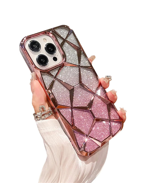 Cargar imagen en el visor de la galería, Fycyko Compatible con Funda para iPhone 15 Pro Max con Diseño de Chapado de Diamante Brillante Lujoso y Lindo Estético para Mujeres y Adolescentes, Funda Protectora para Teléfono - Rosa
