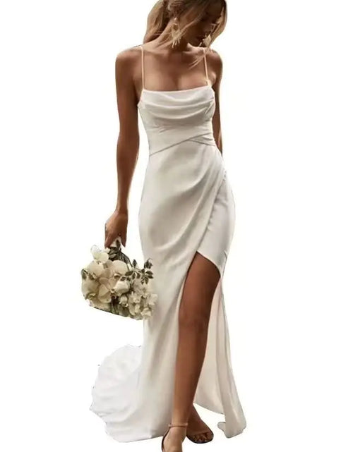 Load image into Gallery viewer, Dessiny Spaghetti Straps Wedding Dresses for Bride Long Split Sleeveless Sexy Boho Open Back Beach White Bridal Dresses 14
