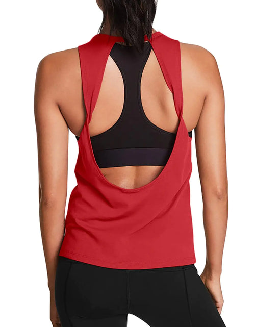 Load image into Gallery viewer, Mippo Workout Tops for Women Cute Yoga Tops Open Back Workout Tanks Backless Shirts Workout Tanks Sports Clothes Athletic Running Gym Tank Tops for Women Red L
