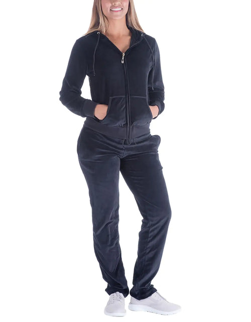 Load image into Gallery viewer, LeeHanTon Womens 2 Piece Outfits Velour Tracksuits Long Sleeve Sweatsuits Sports Jogging Velvet Lounge Set LJS200 Black 2XL
